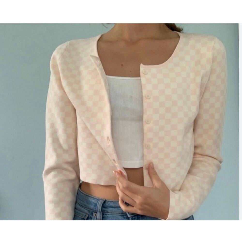 ARITZIA SUNDAY BEST checkerboard cropped sweater - LARGE